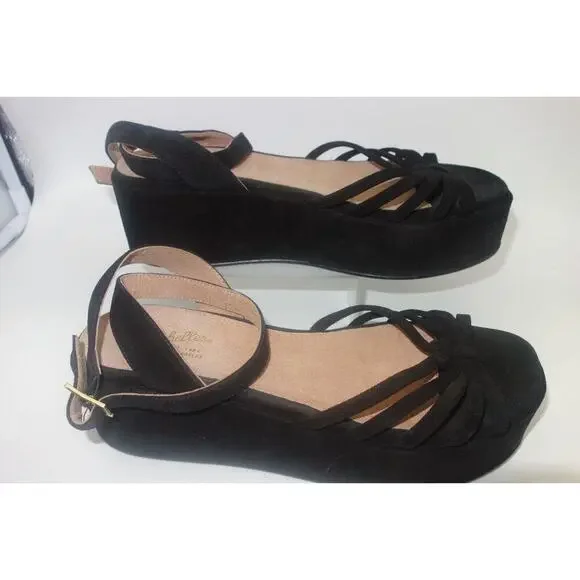 NEW Seychelles Touching Platform Wedge Sandals Women's 10 Strappy Black Suede - Picture 5 of 8